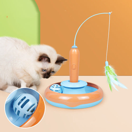 2 In 1 Cat Toy With Feather - For Self-play Cat Turntable Pets