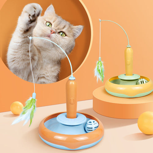 2 In 1 Cat Toy With Feather - For Self-play Cat Turntable Pets